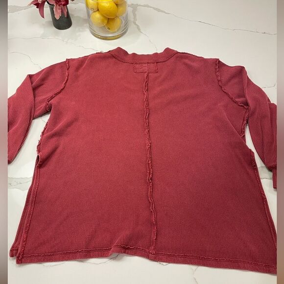 Free People Red V-Neck Ribbed Top - Picture 2 of 9